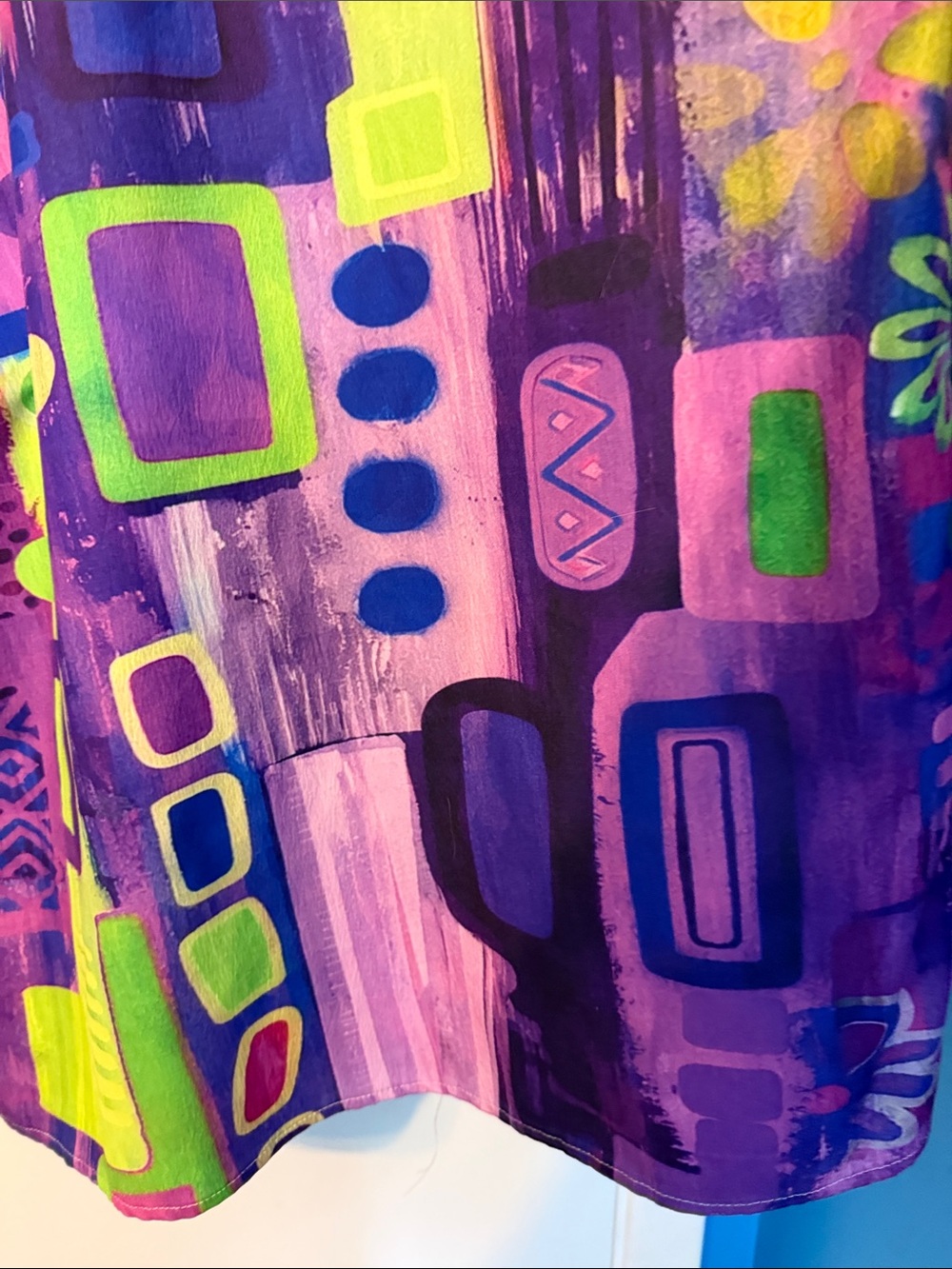 Womens Vibrant Purple & Lime Abstract Button-Up Shirt - Picture 4 of 7
